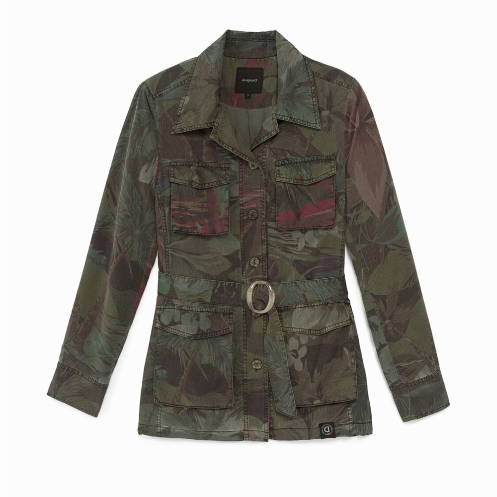 Desigual-Camoflower-Green-Camo-Belted-Military-Jacket-Sz-EU38-US-6-Small $410